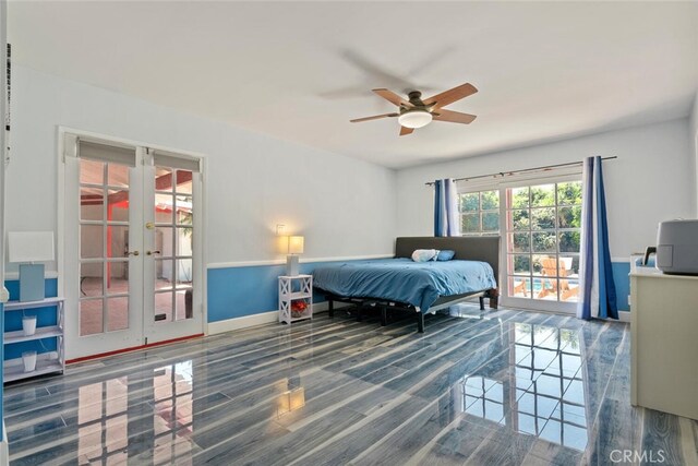 10225 Donna Ave, Northridge, CA 91324 - bedroom with french doors, wood finished floors, and ceiling fan
