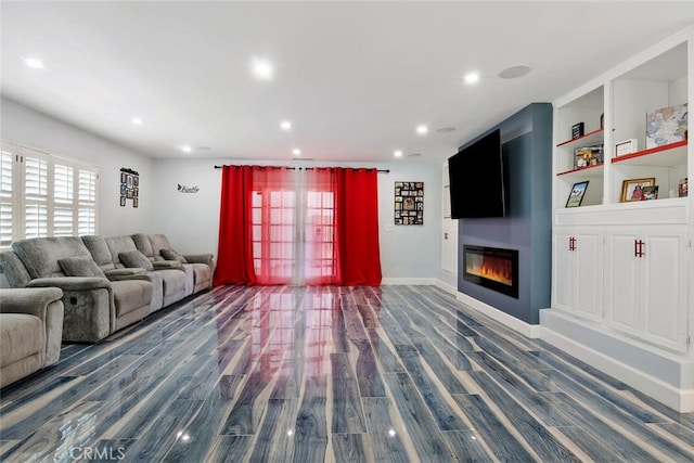 10225 Donna Ave, Northridge, CA 91324 - living area featuring wood finished floors, a fireplace, recessed lighting, and built in features