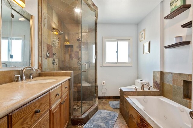 10225 Donna Ave, Northridge, CA 91324 - bathroom with a jetted tub, vanity, and a stall shower