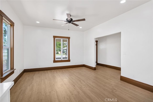 3141 Locust St, Riverside, CA 92501 - empty room with light wood-type flooring, ceiling fan, and recessed lighting