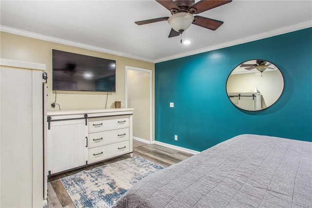 5169 Telefair Way, Riverside, CA 92506 - bedroom with light wood-style floors, ornamental molding, and ceiling fan