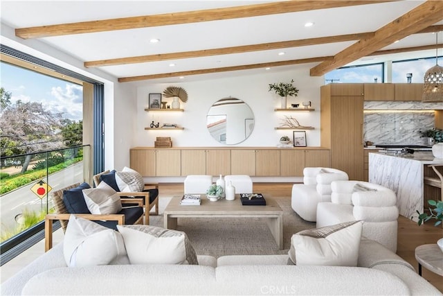 2007 Ava Ave, Hermosa Beach, CA 90254 - living area with recessed lighting, light wood-type flooring, and beam ceiling