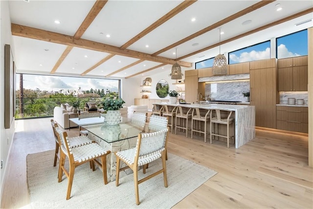 2007 Ava Ave, Hermosa Beach, CA 90254 - dining space featuring beam ceiling, light wood finished floors, and recessed lighting