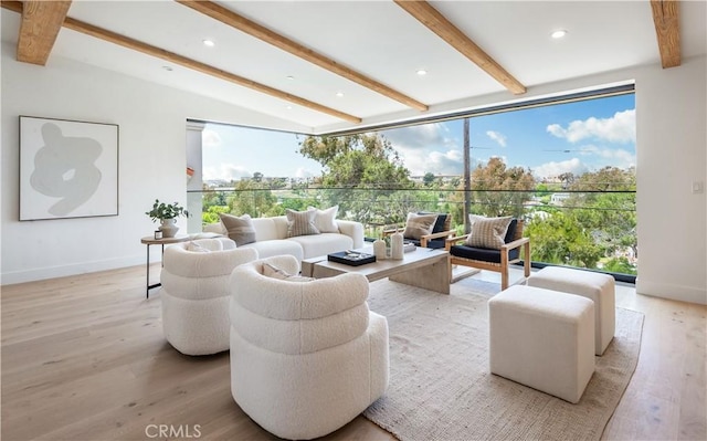 2007 Ava Ave, Hermosa Beach, CA 90254 - living room with beamed ceiling, light wood-style floors, and recessed lighting