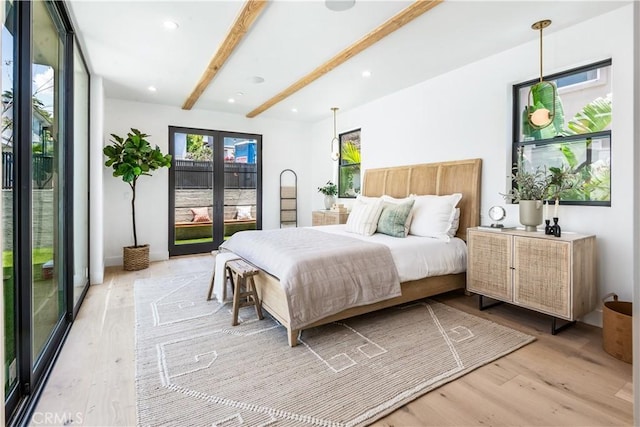 2007 Ava Ave, Hermosa Beach, CA 90254 - bedroom featuring light wood-style floors, access to outside, beam ceiling, and recessed lighting