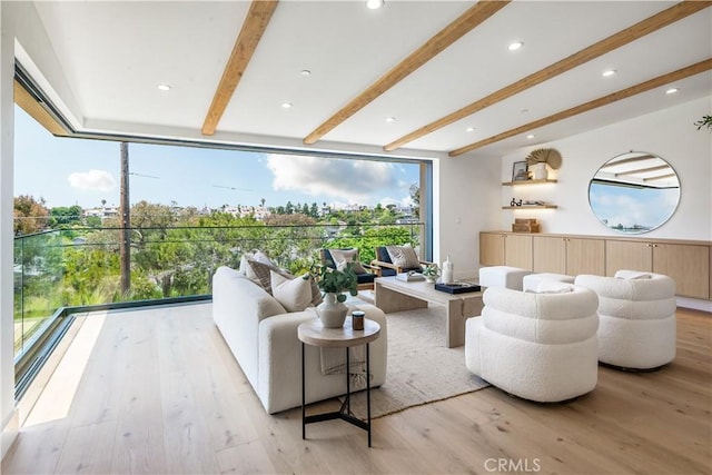 2007 Ava Ave, Hermosa Beach, CA 90254 - living room featuring light wood-style floors, beam ceiling, and recessed lighting