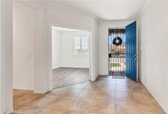 26865 Shelter Cove Ct, Menifee, CA 92585 - entryway featuring ornamental molding and light tile patterned floors
