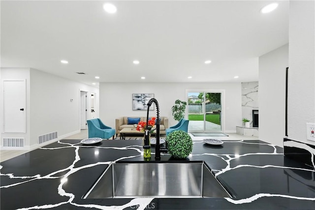6304 Pablo Ct, Chino, CA 91710 - kitchen with recessed lighting, open floor plan, and a high end fireplace