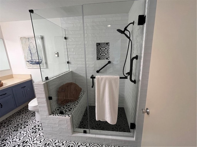 13821 Fresh Meadow Ln Unit M3-D, Seal Beach, CA 90740 - bathroom with vanity and a shower stall