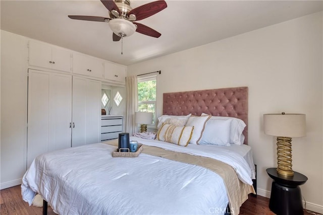 252 E Scenic Dr, Monrovia, CA 91016 - bedroom featuring wood finished floors, a closet, and a ceiling fan
