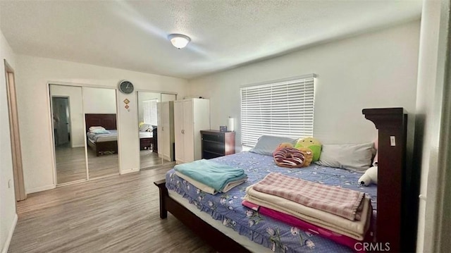 17105 Holmes Cir, Cerritos, CA 90703 - bedroom with multiple closets, wood finished floors, and a textured ceiling