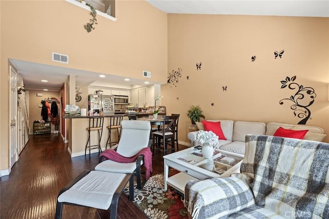 394 S Prospectors Rd Unit 102, Diamond Bar, CA 91765 - living area featuring a high ceiling and dark wood-type flooring