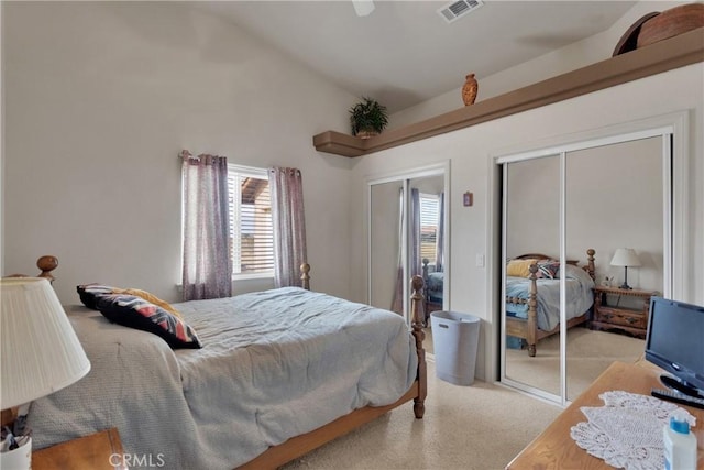 10776 Joshua St, Oak Hills, CA 92344 - bedroom with vaulted ceiling, carpet flooring, and ceiling fan