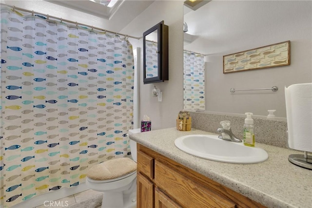 10776 Joshua St, Oak Hills, CA 92344 - bathroom with vanity and a shower with shower curtain