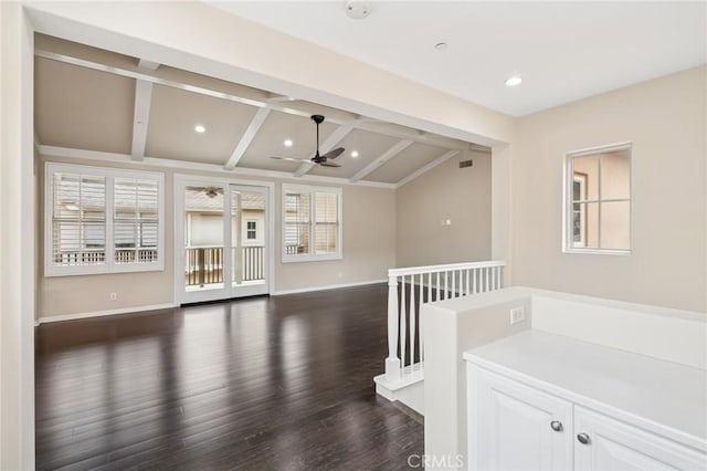 72 Peony, Irvine, CA 92618 - empty room with ceiling fan, dark wood-type flooring, and recessed lighting