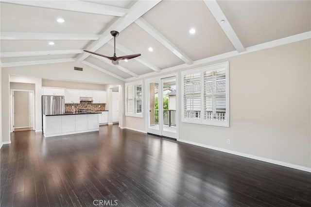 72 Peony, Irvine, CA 92618 - unfurnished living room with ceiling fan, dark wood-style flooring, and recessed lighting