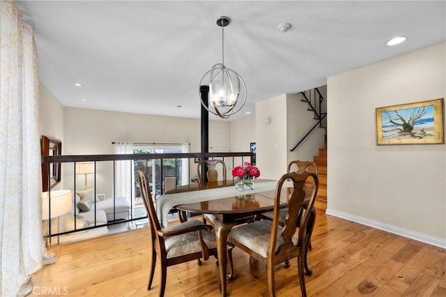 504 Harkness Ln Unit 1, Redondo Beach, CA 90278 - dining area featuring a chandelier, light wood finished floors, stairway, and recessed lighting