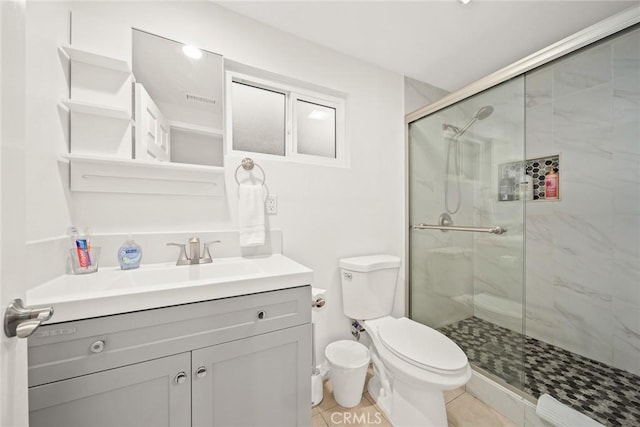 12077 Conference St, El Monte, CA 91732 - bathroom featuring a stall shower, vanity, and tile patterned flooring