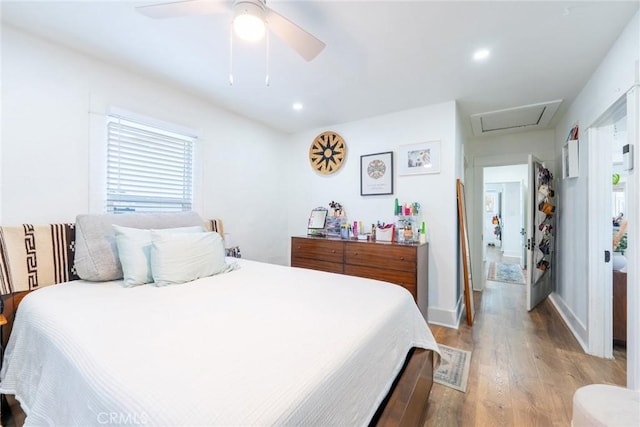 201 S Spruce St, Montebello, CA 90640 - bedroom with light wood-type flooring, recessed lighting, and a ceiling fan