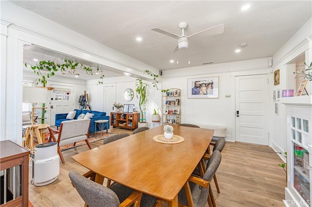 201 S Spruce St, Montebello, CA 90640 - dining space with ceiling fan, light wood-style flooring, and recessed lighting