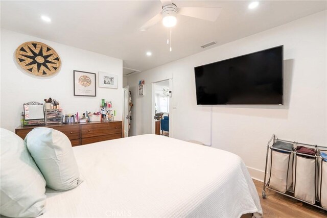 201 S Spruce St, Montebello, CA 90640 - bedroom featuring wood finished floors, recessed lighting, and a ceiling fan