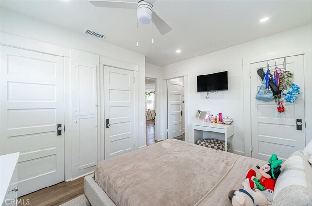201 S Spruce St, Montebello, CA 90640 - bedroom featuring wood finished floors, recessed lighting, and a ceiling fan