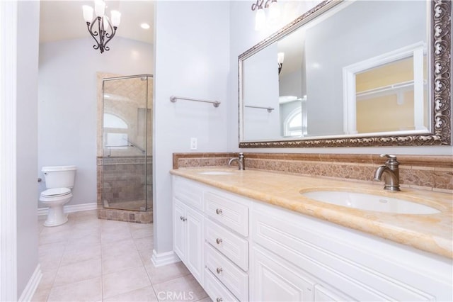 24302 Vista Ridge Dr, Valencia, CA 91355 - bathroom featuring a stall shower, double vanity, and tile patterned floors