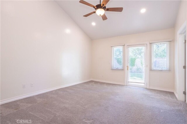 24302 Vista Ridge Dr, Valencia, CA 91355 - empty room with carpet floors, ceiling fan, recessed lighting, and high vaulted ceiling