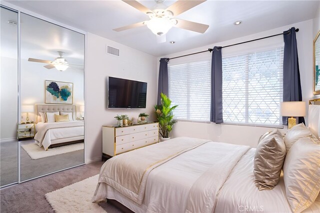 24302 Vista Ridge Dr, Valencia, CA 91355 - bedroom featuring carpet flooring, ceiling fan, and recessed lighting