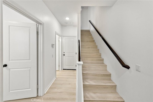 305 W Duarte Rd Unit G, Monrovia, CA 91016 - staircase with wood finished floors and recessed lighting