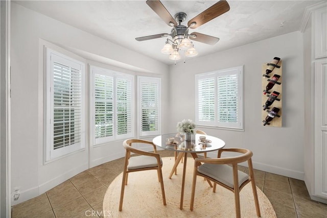 7028 E Parkcrest St, Long Beach, CA 90808 - dining area featuring light tile patterned floors, healthy amount of natural light, and a ceiling fan