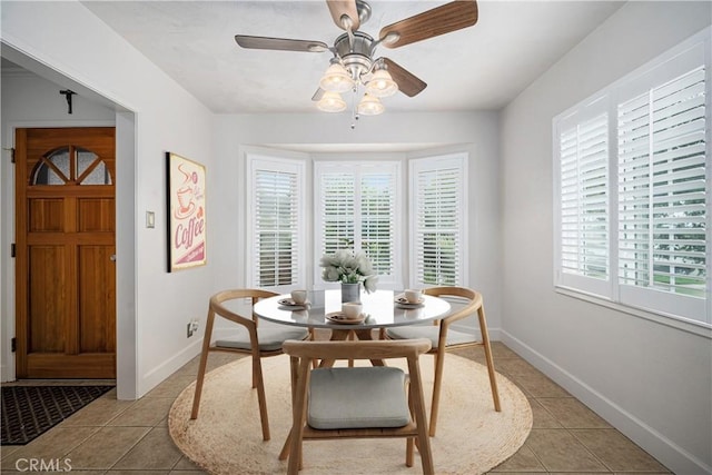 7028 E Parkcrest St, Long Beach, CA 90808 - dining area with light tile patterned floors and a ceiling fan