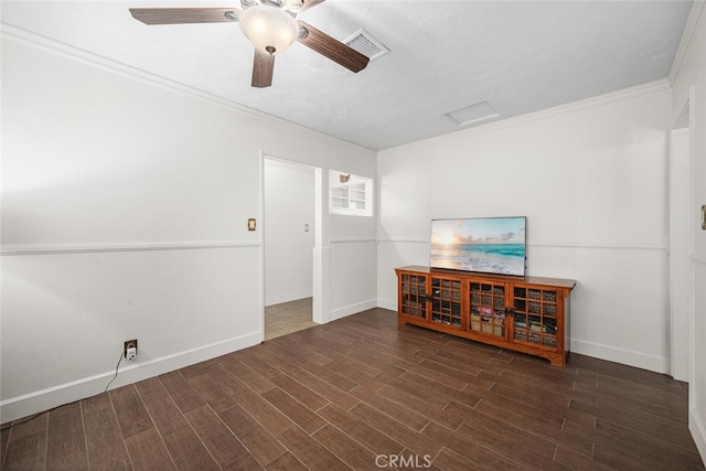 7028 E Parkcrest St, Long Beach, CA 90808 - empty room with wood finished floors, a ceiling fan, ornamental molding, and attic access