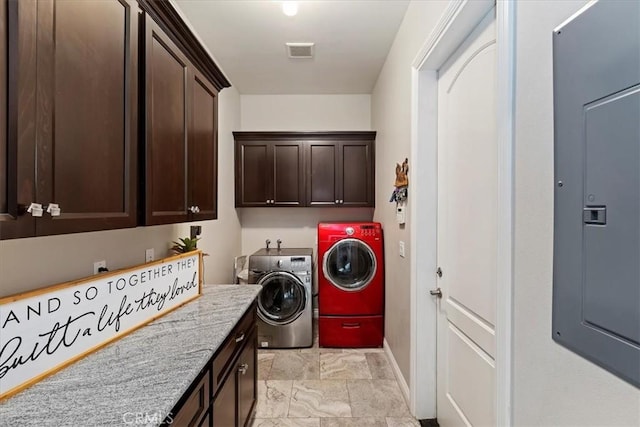 17180 Mockingbird Canyon Rd, Riverside, CA 92504 - laundry room featuring cabinet space, washer and dryer, and electric panel