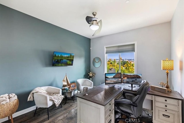 17180 Mockingbird Canyon Rd, Riverside, CA 92504 - office space with dark wood-type flooring and ceiling fan