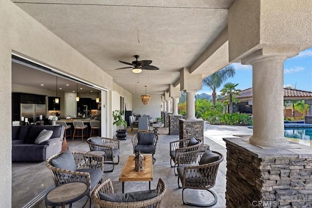 17180 Mockingbird Canyon Rd, Riverside, CA 92504 - view of patio / terrace with outdoor lounge area and ceiling fan