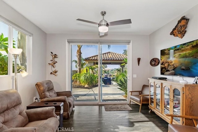 17180 Mockingbird Canyon Rd, Riverside, CA 92504 - living area featuring healthy amount of natural light, a ceiling fan, and wood finished floors