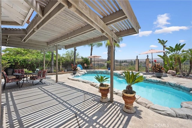 566 Bruin Dr, Riverside, CA 92507 - view of pool with a pergola, a fenced backyard, and a patio area
