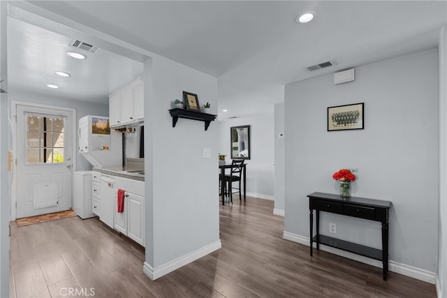 22524 Paseo Terraza, Saugus, CA 91350 - kitchen with white cabinetry, wood finished floors, light countertops, open shelves, and recessed lighting