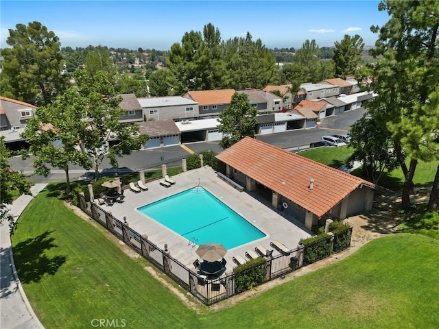 22524 Paseo Terraza, Saugus, CA 91350 - aerial perspective of suburban area featuring a pool area