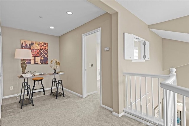 74 Garrison Loop, Ladera Ranch, CA 92694 - hallway featuring carpet floors, recessed lighting, and an upstairs landing