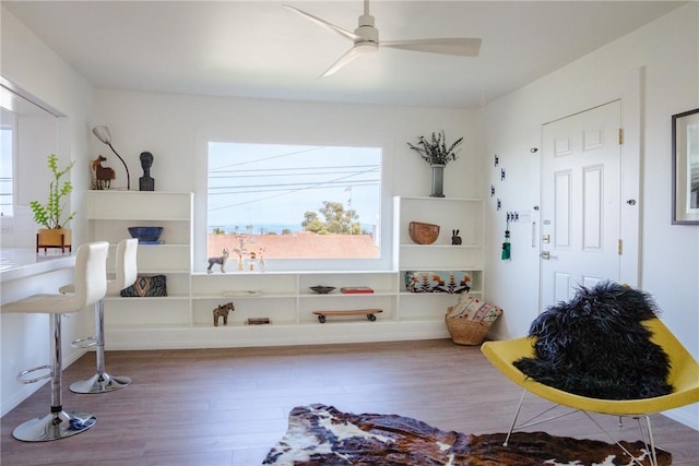 3311 Carolina S, San Pedro, CA 90731 - recreation room with wood finished floors, healthy amount of natural light, a ceiling fan, and built in shelves