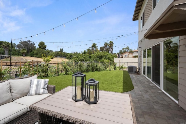 2210 Bonita Ct, Lemon Grove, CA 91945 - wooden deck with a fenced backyard, a patio, and an outdoor hangout area