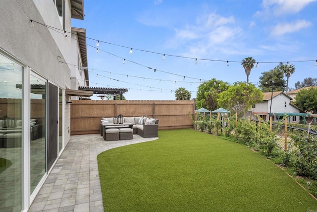 2210 Bonita Ct, Lemon Grove, CA 91945 - fenced backyard with outdoor lounge area and a patio area