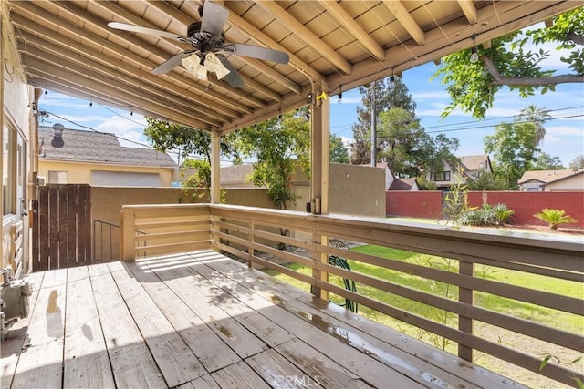 3007 Park Way, Bakersfield, CA 93304 - wooden deck with a fenced backyard and ceiling fan