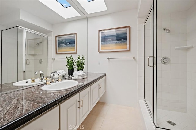 32512 Seven Seas Dr, Dana Point, CA 92629 - full bath featuring vanity, a skylight, a stall shower, and tile patterned floors