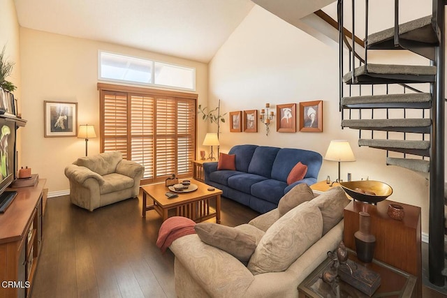 758 W Foothill Blvd, Monrovia, CA 91016 - living area featuring hardwood / wood-style floors, lofted ceiling, and stairs