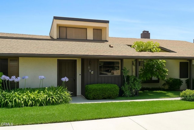 758 W Foothill Blvd, Monrovia, CA 91016 - view of front of house with a shingled roof, a front lawn, a porch, and stucco siding