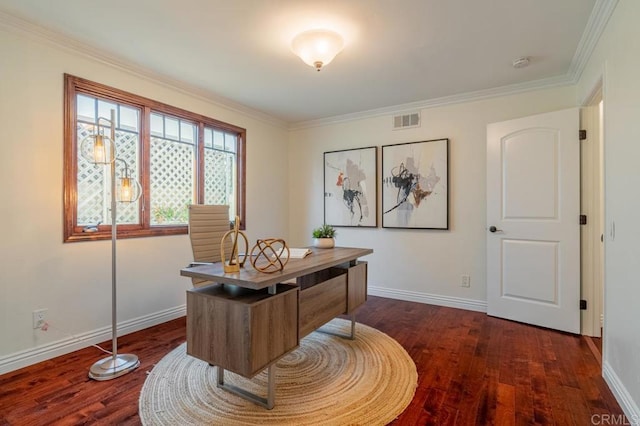 4280 Trias St, San Diego, CA 92103 - home office featuring dark wood-style floors and ornamental molding