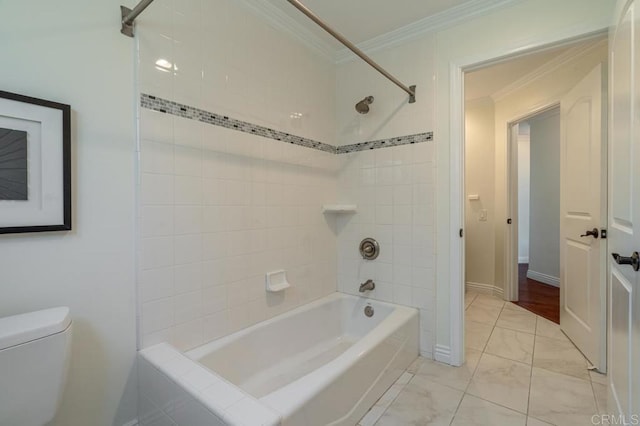4280 Trias St, San Diego, CA 92103 - bathroom featuring crown molding,  shower combination, and marble look tile flooring